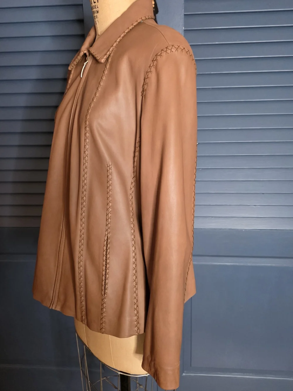 Michael Kors NWOT Cognac Tan Genuine Leather Jacket Stitch Detail